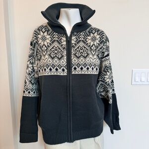 Vintage Haband Unisex Chunky Full Zip Nordic Mock Neck Cardigan Grandpa Grunge